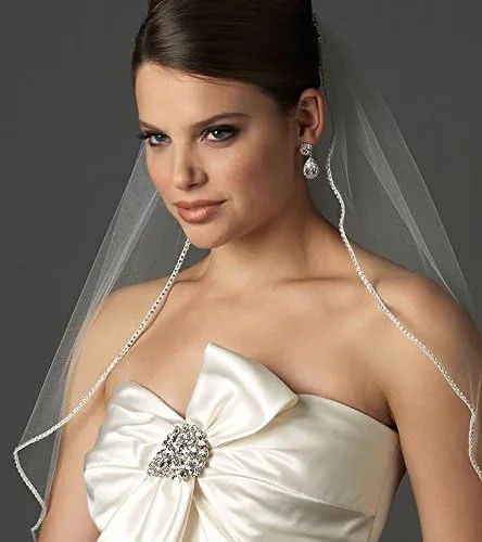 Vista 4 de top-sexy uno hasta el codo longitud Bling Rhinestone con forro Edge corto boda velo de novia 11