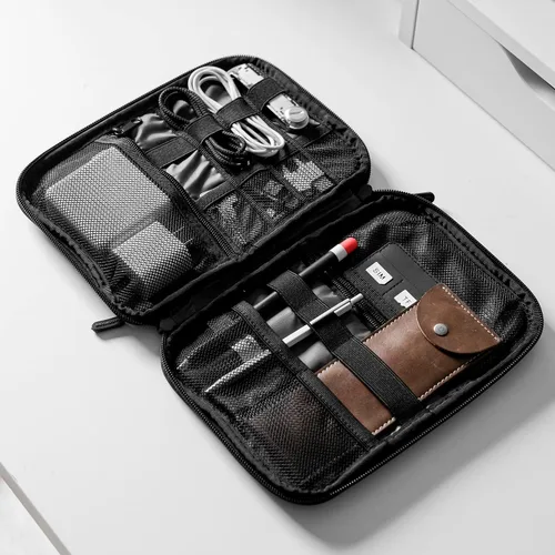 Vista 7 de Funda organizadora BAGSMART universal y portátil para cables y cargadores, Negro Accesorios de la tecnología, almacenamiento del cable