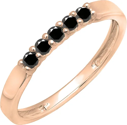 Vista 45 de Dazzlingrock Collection Anillo de boda redondo de 5 piedras preciosas o diamantes para mujer en oro macizo de 10 K/14 K/18 K