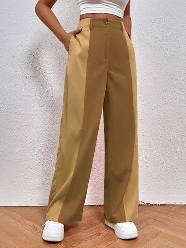 Vista 4 de WDIRARA Pantalones sueltos casuales de cintura alta con bolsillo para mujer