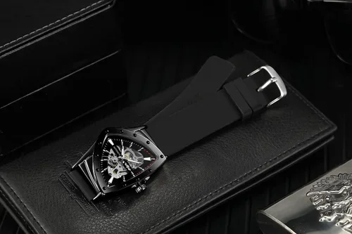 Vista 6 de FORSINING Reloj de pulsera mecánico triangular impermeable para hombre con correa de silicona