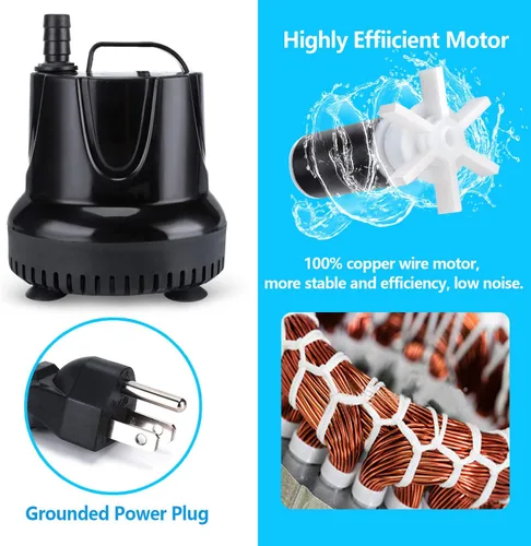 Vista 4 de CWKJ Bomba de fuente, 550 GPH (40 W 2200 L/H) Bomba de agua sumergible, bomba de agua duradera para fuente al aire libre con tubo de 6.5 pies