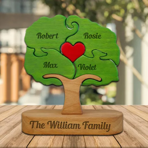 Vista 13 de Rompecabezas personalizado con nombre de la familia, rompecabezas de oso de madera, rompecabezas de madera personalizable de roble decorativo
