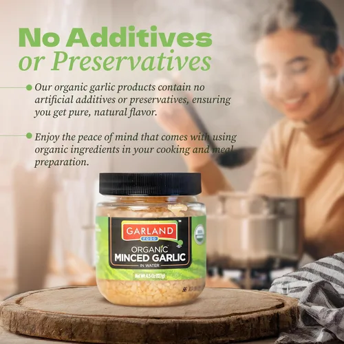 Vista 6 de Garland Food - Ajo picado orgánico de 4.5 onzas, fabricado en los Estados Unidos, sabor fresco, comodidad y poder nutricional del ajo picado orgánico