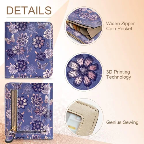Vista 5 de APHISON Billetera para mujer, delgada y pequeña, cartera RFID para mujer, 11-0104, Moda