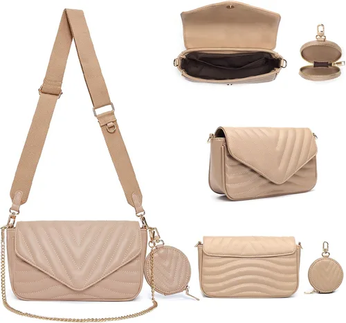 Vista 2 de Bolsos cruzados acolchados pequeños para mujer, elegantes bolsos de diseñador y bolsos con monedero, incluyendo bolsa de 2 tamaños, S