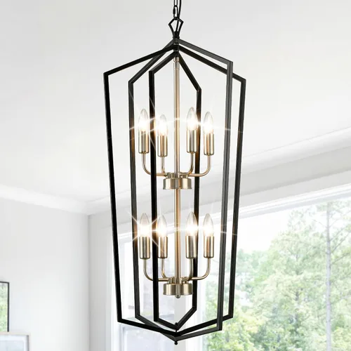 Vista 11 de WJShome Lámpara Colgante de Linterna de 12 Luces, Candelabros de Vestíbulo para Techos Altos, para Entrada, Vestíbulo, Isla de Cocina, Comedor, Sala