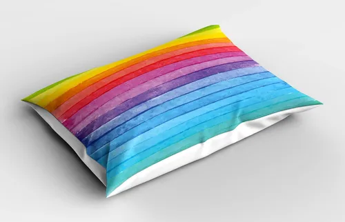 Vista 2 de Ambesonne Funda de almohada abstracta, diseño de rayas horizontales de colores arcoíris, diseño vibrante dibujado a mano, funda de almohada