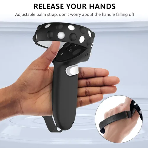 Vista 3 de Accessories for Meta Oculus Quest 2 Anti-Throw Hand Strap Extended Controller Grips Cover Face Headset Protective Lens Shell VR Silicone Cover Set