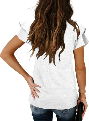Vista 3 de Camisetas casuales de verano con cuello en V y mangas con volantes para mujer
