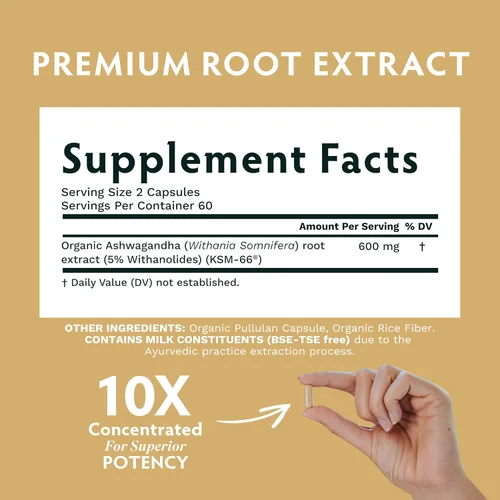 Vista 3 de TRIBE ORGANICS Ashwagandha KSM 66 - Suplemento ayurvédico de extracto de polvo de raíz orgánica pura - Enfoque, apoyo al estado de ánimo, aumenta