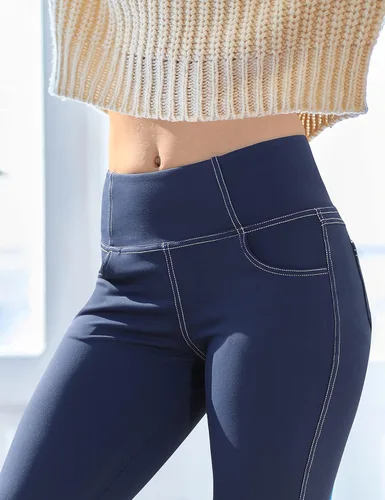 Vista 3 de VOOVEEYA Leggings con corte de bota para mujer, pantalones de yoga acampanados con 4 bolsillos, control de abdomen, pantalones de vestir casuales