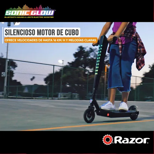 Vista 5 de Razor Sonic Glow Scooter eléctrico negro con luces LED y altavoz inalámbrico Bluetooth, (13112110)