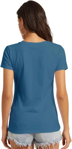 Vista 4 de VIIOO Camiseta básica de media manga con cuello redondo para mujer, casual, color liso, de algodón