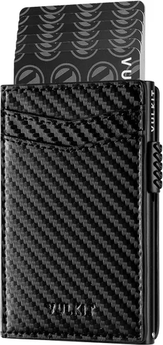 Vista 44 de VULKIT Billeteras delgadas para hombre, con bloqueo RFID, diseño minimalista con capacidad para hasta 11 tarjetas, Negro -, Minimalista