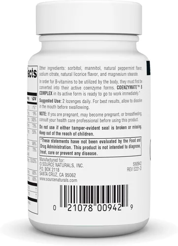 Vista 3 de Source Naturals Coenzymate B Complex - Sabor a menta que se derrite en la boca - Vitaminas B - 30 pastillas