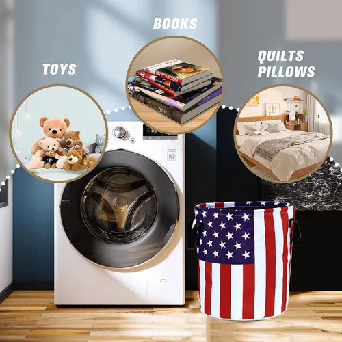 Vista 3 de Cesta plegable de tela Oxford con bandera estadounidense, divertida bolsa de lavandería, cesta de almacenamiento de ropa, organizador para baño