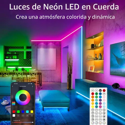 Vista 2 de Cuerda de luces de neón de 65.6 pies, control de luz LED flexible con aplicación/control remoto, múltiples modos, impermeable IP67 para exteriores