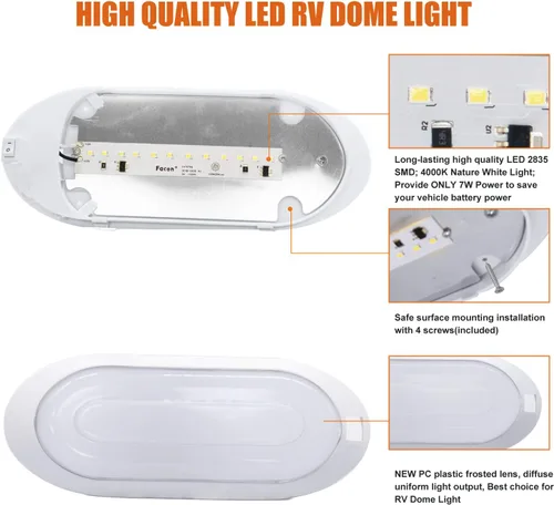 Vista 3 de Facon - Juego de 2 accesorios de luz LED para RV de 12 V, luz de techo con interruptor - DDS01-008, luz interior de 12 voltios para autocaravanas