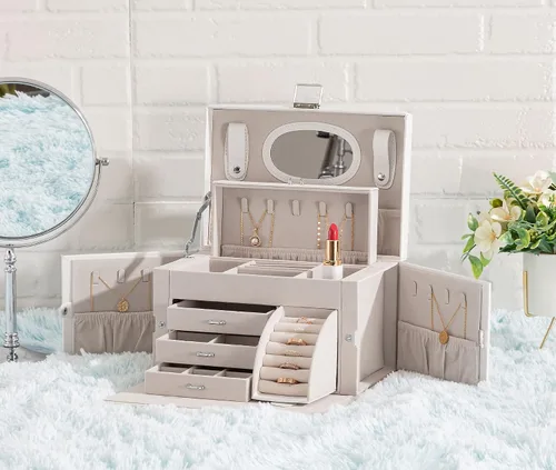 Vista 7 de Oyydecor Joyero organizador para mujeres y niñas piel sintética para personas mayores caja de almacenamiento de joyas con cerradura organizador