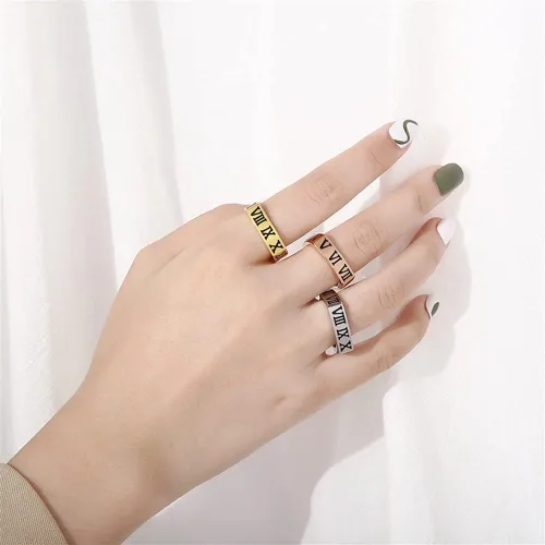 Vista 3 de Elefezar Anillo cuadrado de acero inoxidable chapado en oro de 18 quilates anillo de promesa apilable regalo para ella