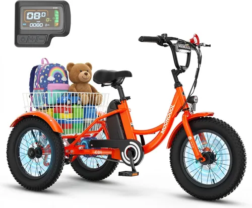 Vista 11 de MOPHOTO Triciclo eléctrico de 16 pulgadas para jóvenes, bicicleta eléctrica Menta cool