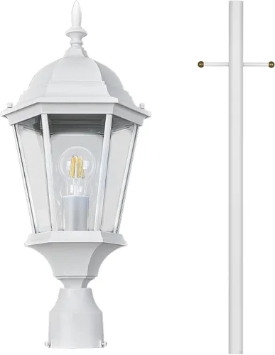 Vista 15 de Design House Poste de lámpara tradicional para exteriores con brazo cruzado, 80 x 3 pulgadas, acabado blanco resistente a la intemperie, 589622