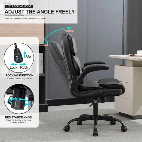 Vista 5 de Silla de escritorio de oficina, sillas de sala de conferencias, silla ejecutiva de cuero con respaldo medio, silla ergonómica para computadora