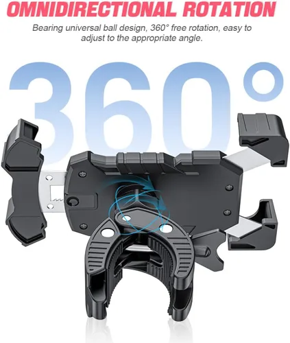 Vista 3 de Soporte para teléfono de bicicleta, apto para manubrios de bicicleta y motocicleta, rotación de 360°, fácil instalación y liberación rápida