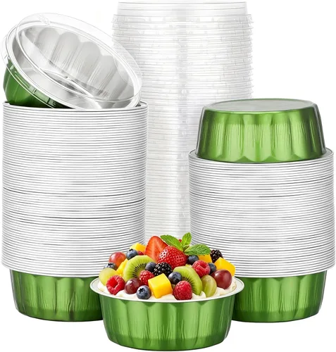 Vista 96 de Beasea Disposable Ramekins with Lids, 50 Pack 8oz 235ml Aluminum Foil Baking Cups with Lids, Aluminum Creme Brulee Ramekins Muffin Cupcake Pudding