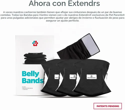 Vista 2 de Pet Parents - Bandas abdominales y extensores lavables prémium para perros machos - Pañales para perros machos - Paquete de 3 - Color: negro