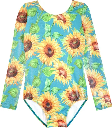 Vista 108 de HOZIY - Leotardos de manga larga para niñas, de gimnasia, para niños pequeños, trajes florales de unicornio, galaxia, arco iris, patrón de rayas