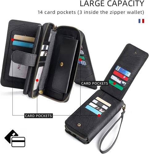 Vista 5 de Asuwish Funda de teléfono para Samsung Galaxy S9 Plus con cremallera, funda desmontable con protector de pantalla de vidrio templado y tarjetero