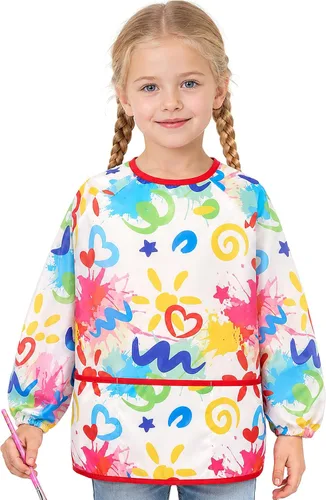 Vista 17 de WERNNSAI Bata de arte para niños impermeable con manga larga y 3 bolsillos de pintura
