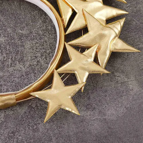 Vista 6 de Yean Diadema de estrella gigante, diadema dorada con halo de diosa, diadema de estrella para festival, tocado hecho a mano para mujeres y niñas
