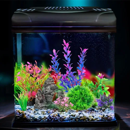 Vista 9 de Ameliade Plantas Artificiales de Plástico para Acuario Decoraciones y Conjunto de Decoración de Cueva de Roca Accesorios para Pecera de Pez Dorado