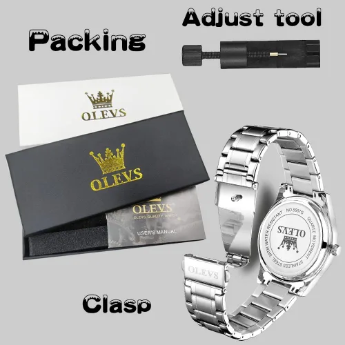 Vista 6 de OLEVS Reloj de cuarzo de cara grande para hombre, correa de acero inoxidable para hombre, relojes de diamantes de moda, analógico, impermeable