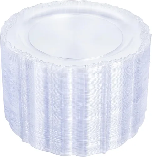Vista 8 de Upassion 100 Piezas Platos de Plástico Transparente - Platos Desechables Transparentes para Cena de 7.5 Pulgadas - Platos Desechables Duros Premium