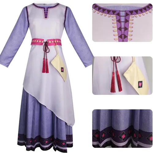 Vista 2 de Asha - Disfraz de cosplay de princesa Wish Asha para escenario, disfraz de cosplay, uniforme de Halloween para mujer