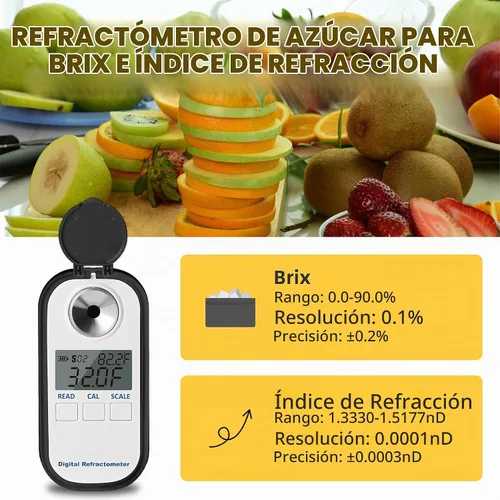 Vista 4 de Refractómetro digital de azúcar 0-90.0% refractómetro Brix Probador de contenido de azúcar con refractómetro de compensación automática