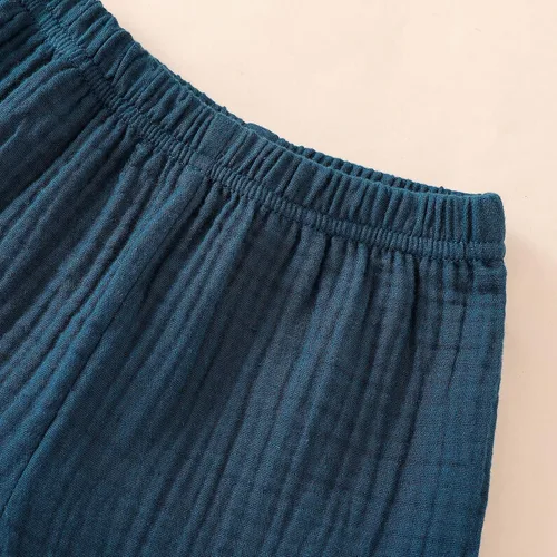 Vista 5 de Conjunto de ropa para bebés varones, camisas abotonadas para niños pequeños e infantes + pantalones cortos de gasa de algodón, conjunto de verano