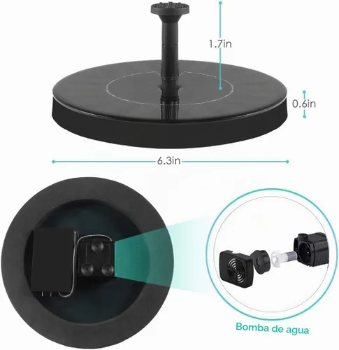 Vista 3 de Bomba de agua de fuente solar para baño de pájaros, nueva mini bomba de fuente solar mejorada de 1.5W con kit de panel solar independiente
