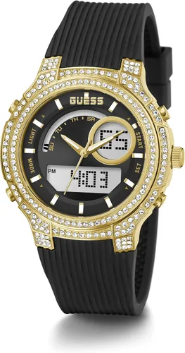 Vista 4 de GUESS US Womens Gold-Tone and Black Digital Multifunction Watch