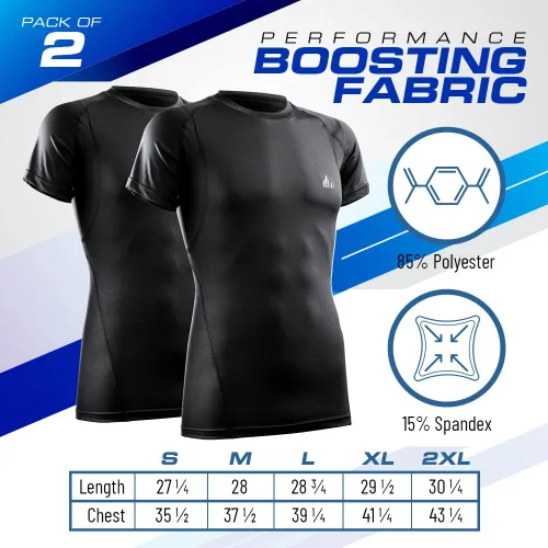 Vista 2 de Mens Compression Shirt Short Sleeve Dry-fit Athletic Base-Layer T-Shirt - 2 Pack