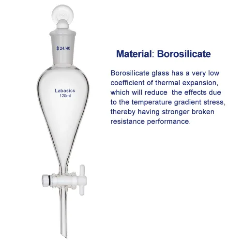 Vista 4 de Embudo separador cónico de vidrio de borosilicato de 4.2 fl oz con llave de paso de PTFE, 4.2 fl oz