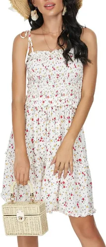 Vista 3 de Vestido de verano para mujer, con tirantes delgados, sin tirantes, con volantes, parte superior de tubo para playa