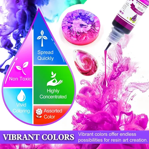 Vista 3 de Juego de Tinta de Alcohol - 24 Colores Vibrantes para Arte de Resina, Fabricación de Placas de Petri, Pintura Epoxi - Tinte de Color de Pintura
