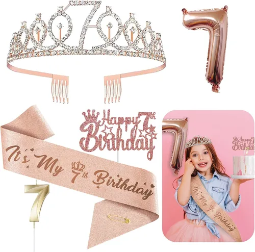 Vista 8 de Decoraciones de cumpleaños de 3 para ella – 5 regalos que incluyen corona de tercera tiara, banda, decoración de pasteles, globos, velas