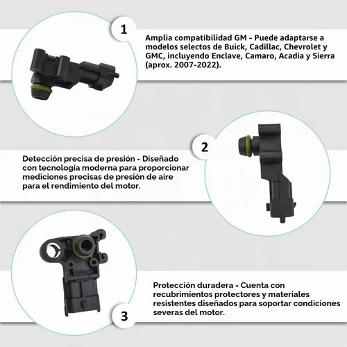 Vista 3 de Sensor de presión absoluta (MAP) del colector de equipo original 0261230289 - Compatible con modelos seleccionados Buick, Cadillac, Chevrolet, GMC