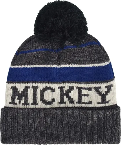 Vista 2 de Disney Mickey Mouse - Gorro de punto de invierno a rayas con puño y pompón, color negro, talla única, Negro